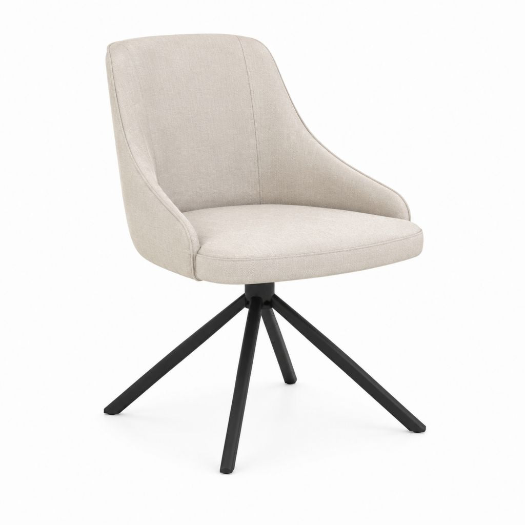 Esszimmerstuhl mit Armlehnen Beige Polyester pulverbeschichteter Stahl drehbar 59 x 61 x 84 cm