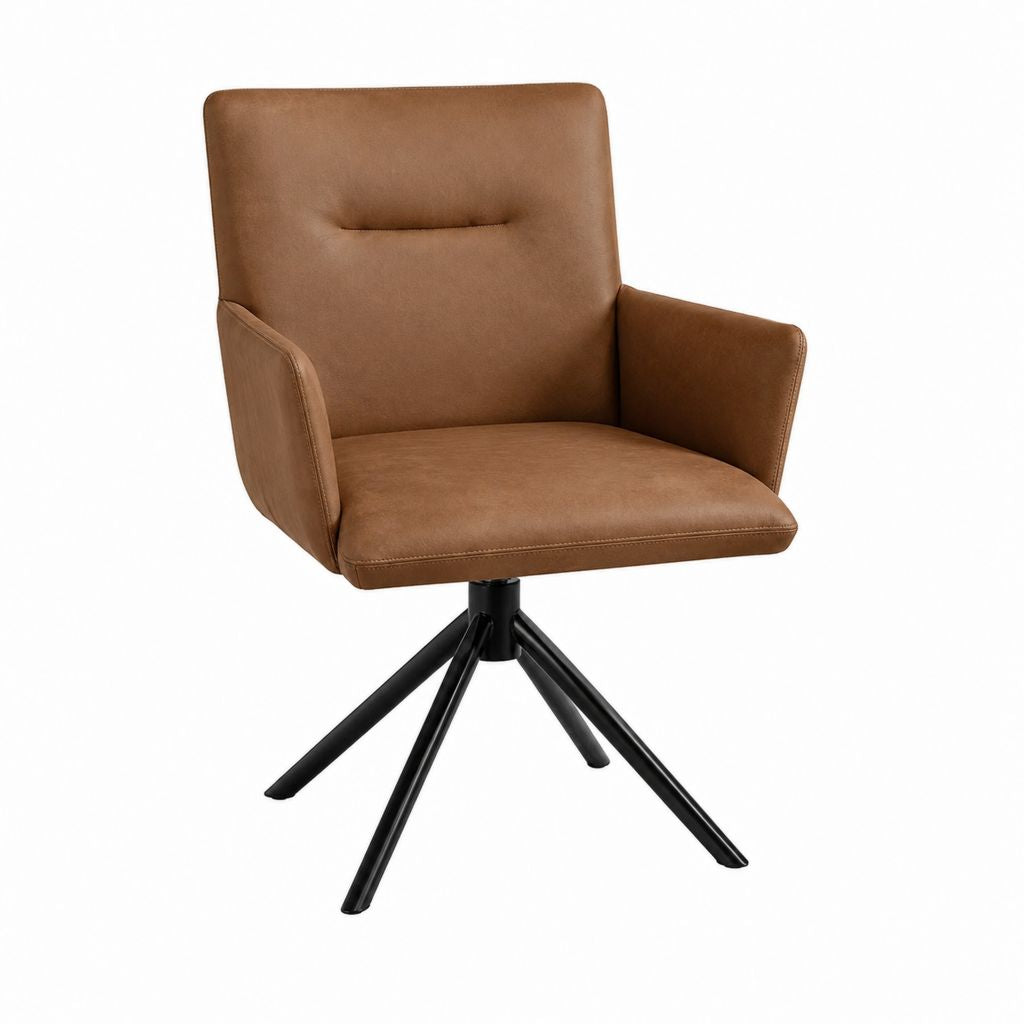 Drehbarer Esszimmerstuhl mit Armlehnen Cognac PU-Kunstleder Stahlgestell 60 x 62 x 88 cm