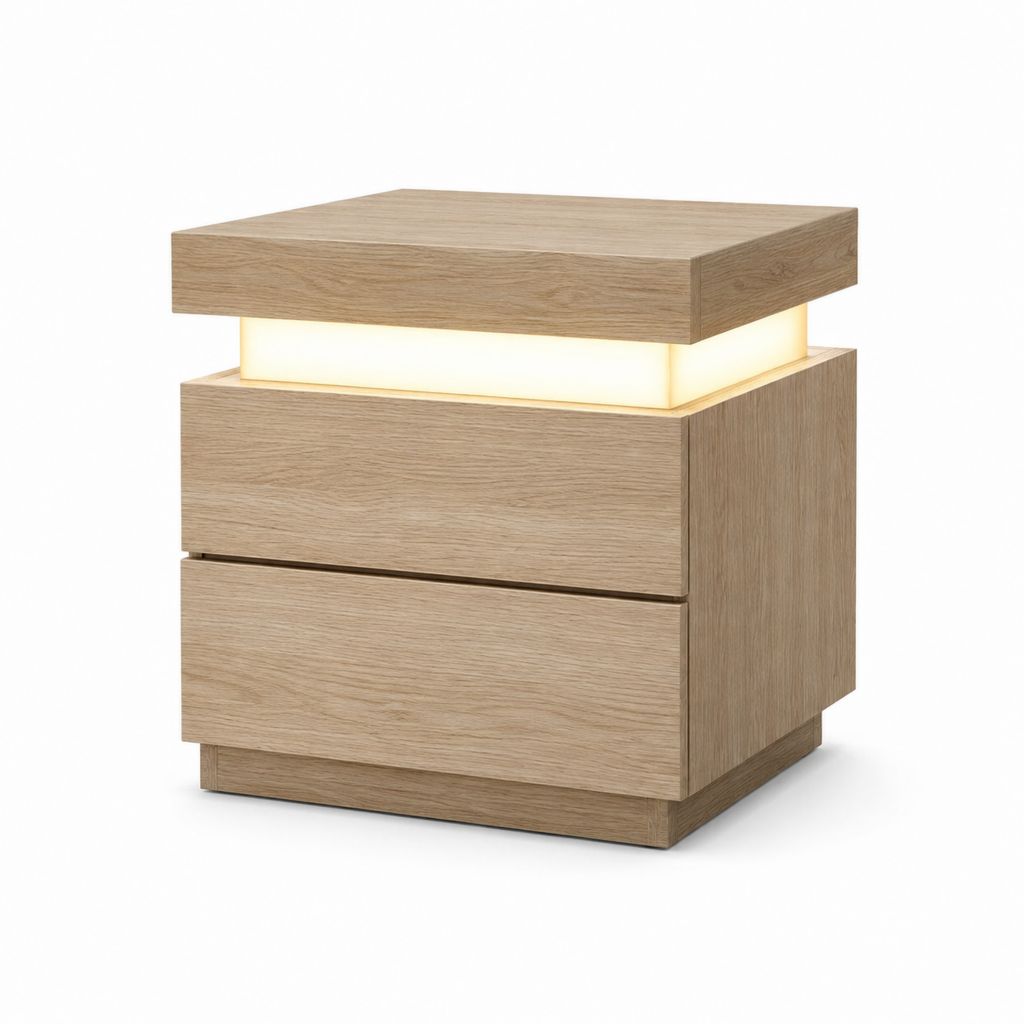 Nachttisch mit LED-Beleuchtung Eiche hell Spanplatte rechteckig 50 x 45 x 55 cm
