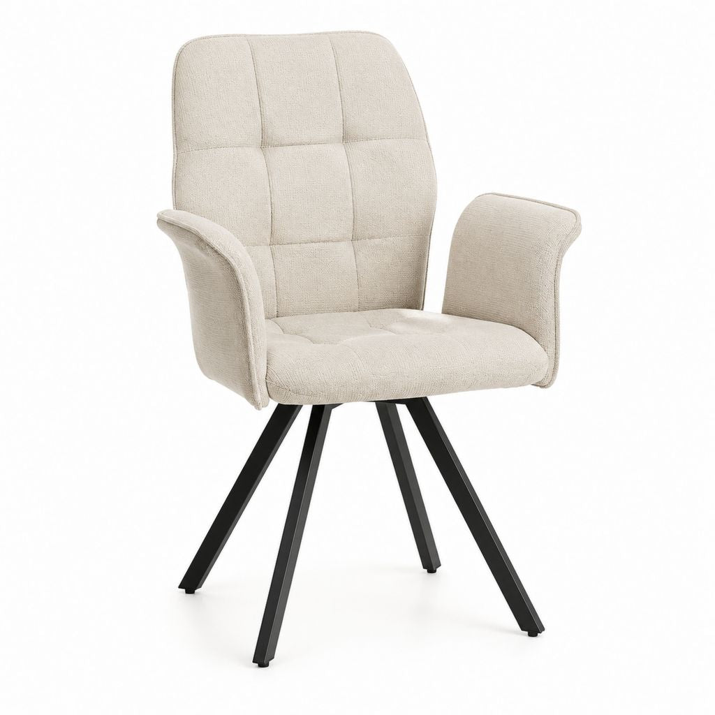 Esszimmerstuhl mit Armlehnen Beige Polyester Vierfußgestell aus Stahl 88 x 60 x 63 cm
