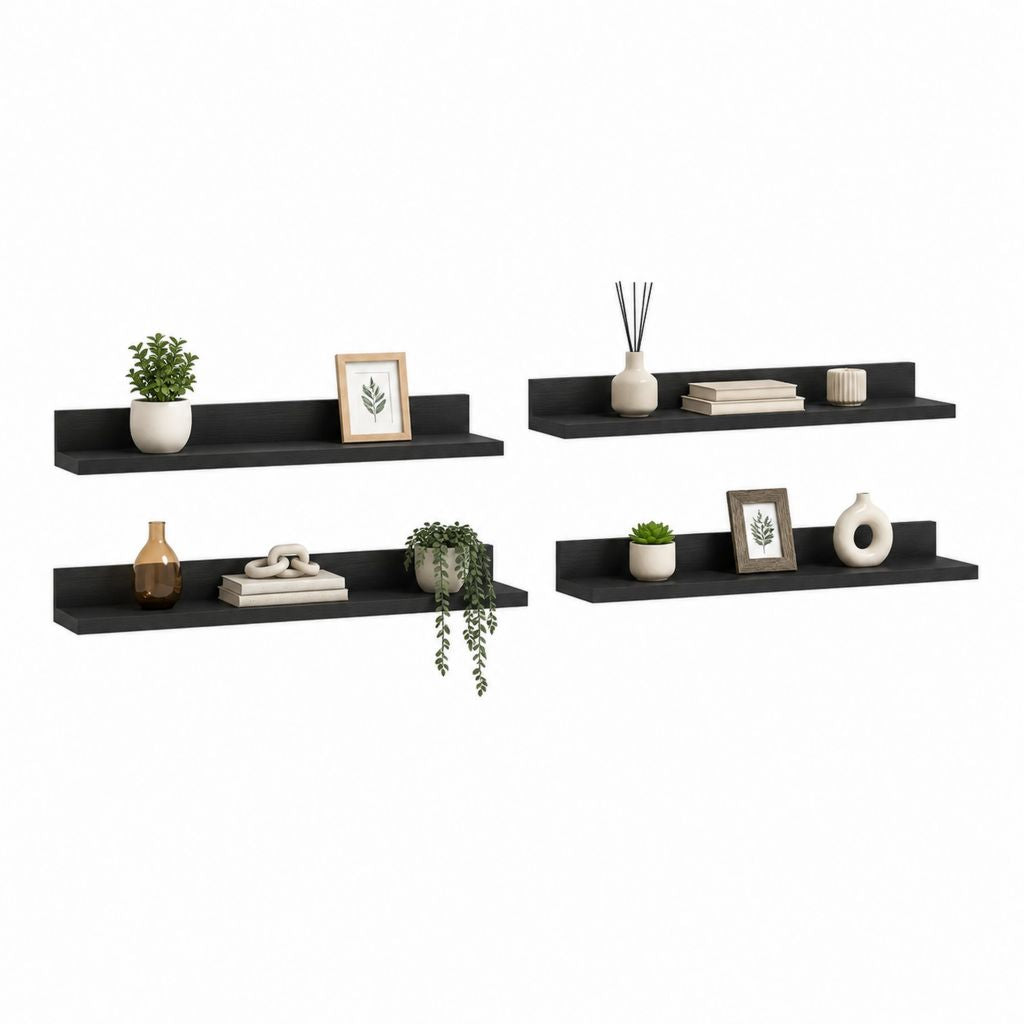 4er Set Wandregale Schwarz MDF rechteckig 40 x 10 x 10 cm