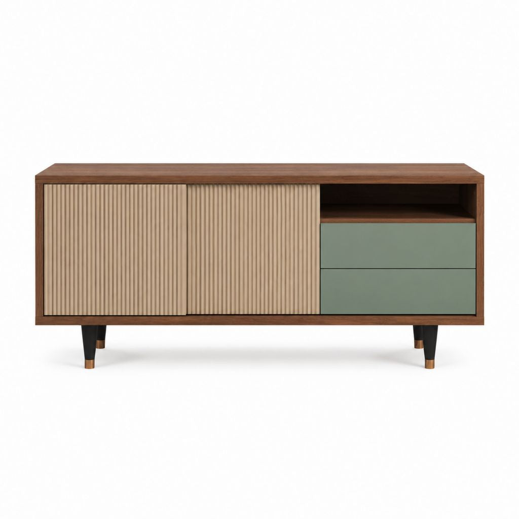 TV-Lowboard Walnussfurnier Salbeigrün MDF rechteckig 160 x 40 x 75 cm
