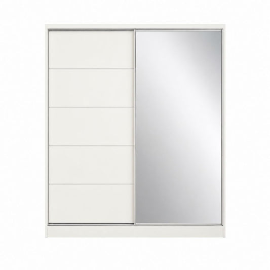 Schwebetürenschrank Weiß mit Spiegel Glas und Spanplatte 180 x 60 x 200 cm
