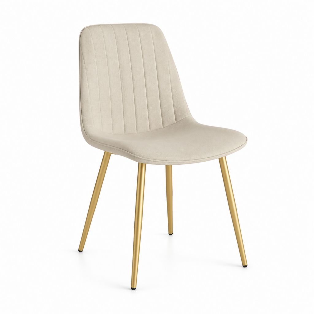 Esszimmerstuhl Beige mit Polyesterbezug und Stahlgestell in Gold 48 x 55 x 84 cm