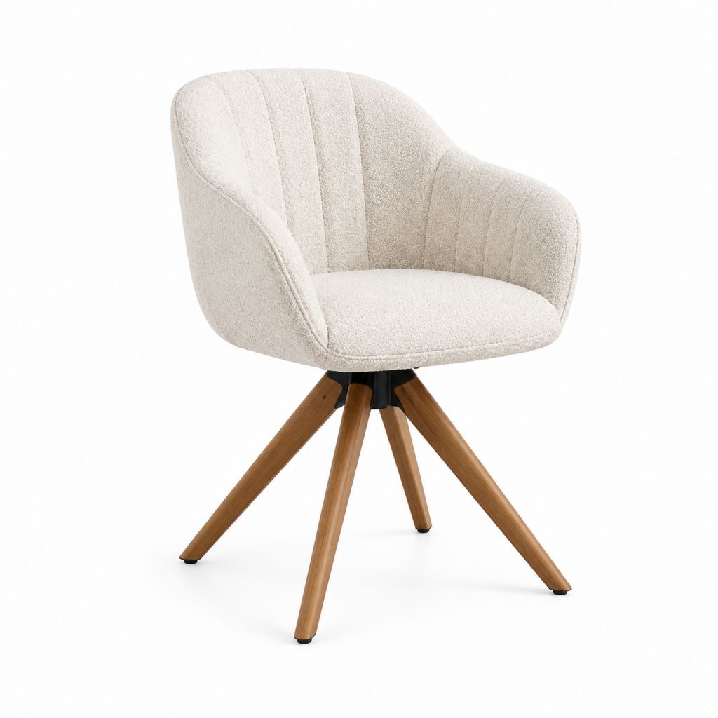 Esszimmerstuhl Creme Polyester Bouclé mit Armlehnen und Massivholzgestell 60 x 60 x 85 cm