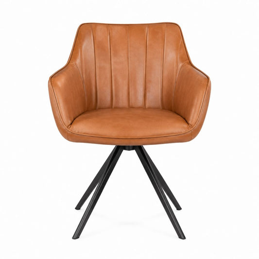 Esszimmerstuhl mit Armlehnen Cognac PU-Kunstleder Stahlgestell 85 cm