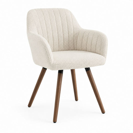 Esszimmerstuhl mit Armlehnen Creme Bouclé-Polyester Gummibaumholz 58 x 61 x 82 cm