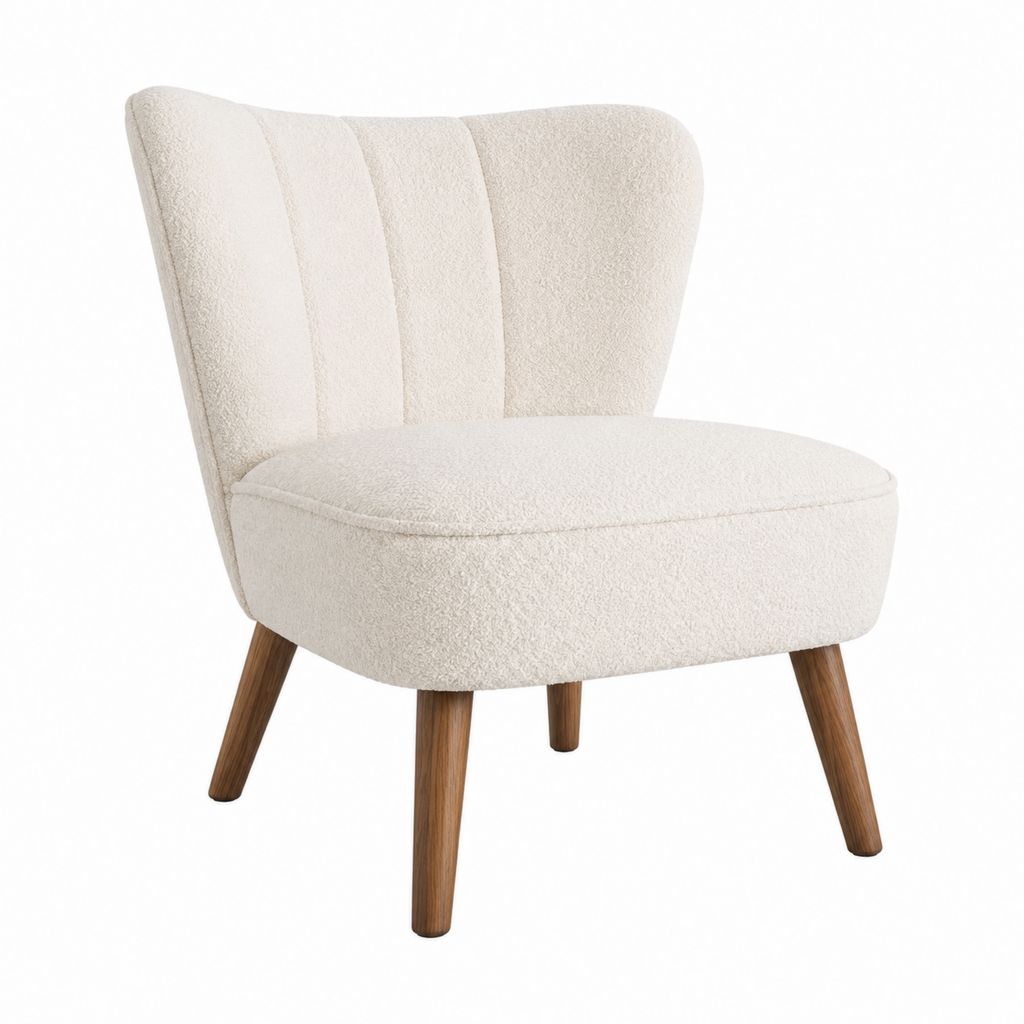 Cocktailsessel Creme Bouclé-Polyester mit Massivholzbeinen 67 x 72 x 84 cm