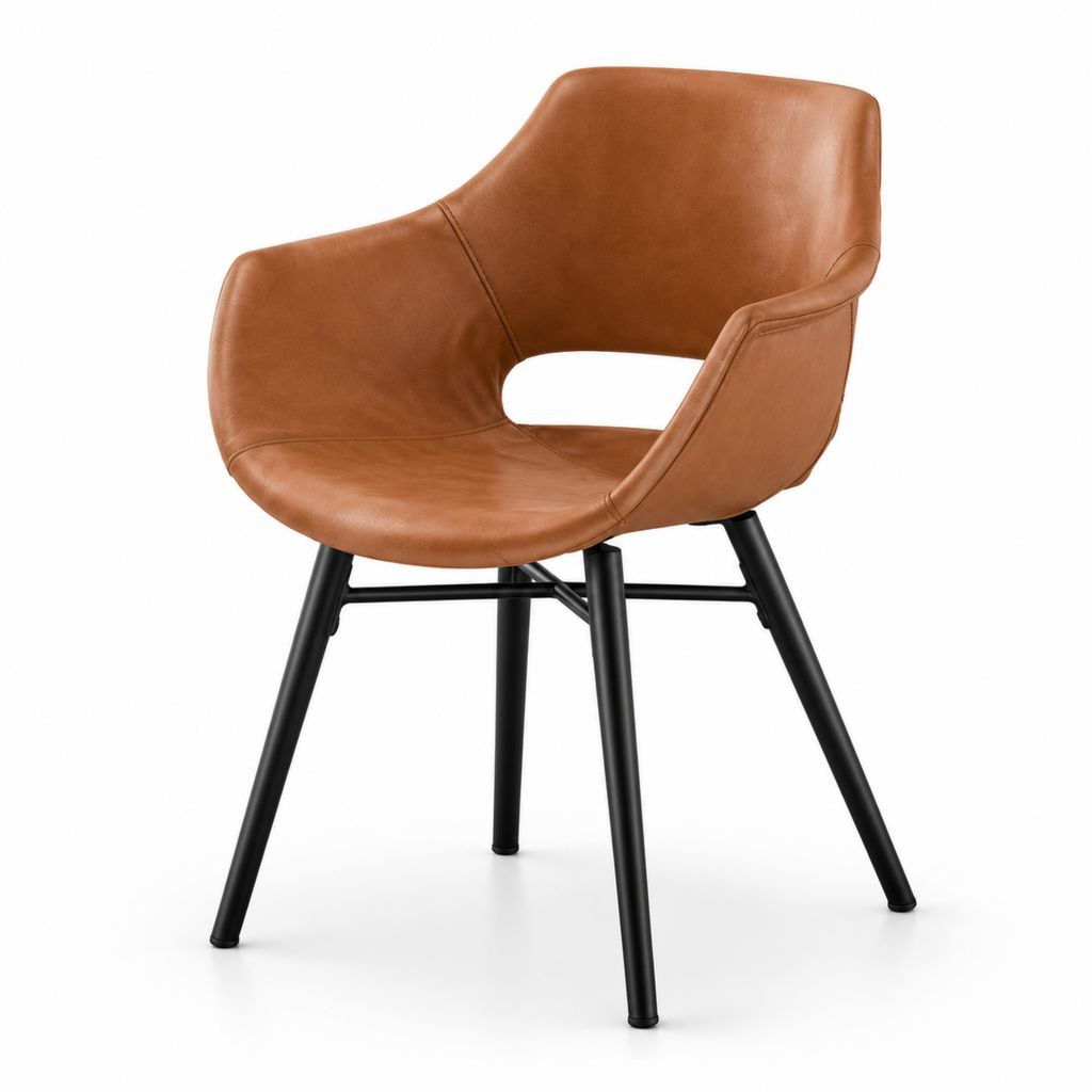 Esszimmerstuhl mit Armlehnen Cognac PU-Kunstleder Stahlgestell 60 x 58 x 84 cm