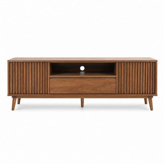 TV-Lowboard Walnuss MDF rechteckig mit Schublade Türen Kabeldurchführung 160 x 40 x 60 cm