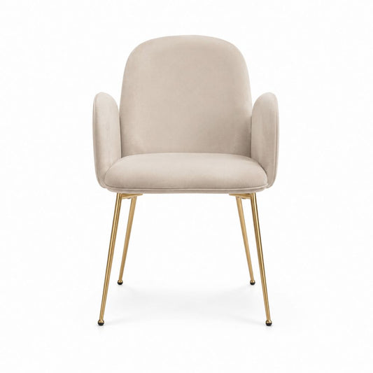 Esszimmerstuhl mit Armlehnen Beige Samt Polyester Stahlgestell Gold 58 x 60 x 84 cm