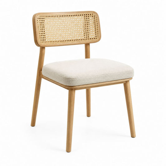 Esszimmerstuhl Natur Eiche Rattan Rechteckig Polyesterbezug 49 x 55 x 80 cm