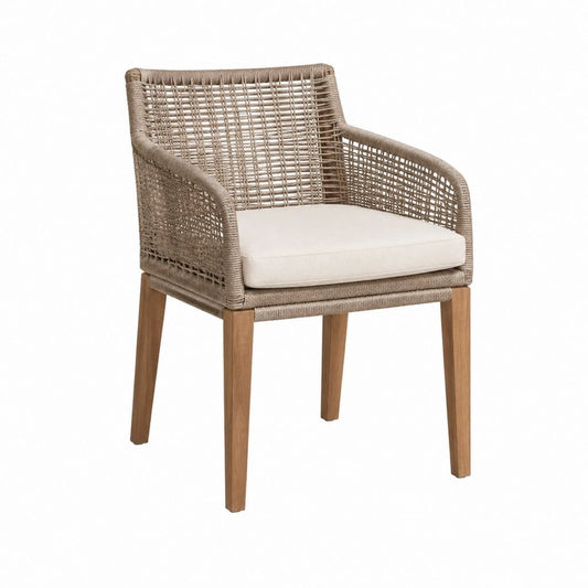 Esszimmerstuhl mit Armlehnen Natur Rattan Akazienholz Sitzkissen 60 x 62 x 82 cm