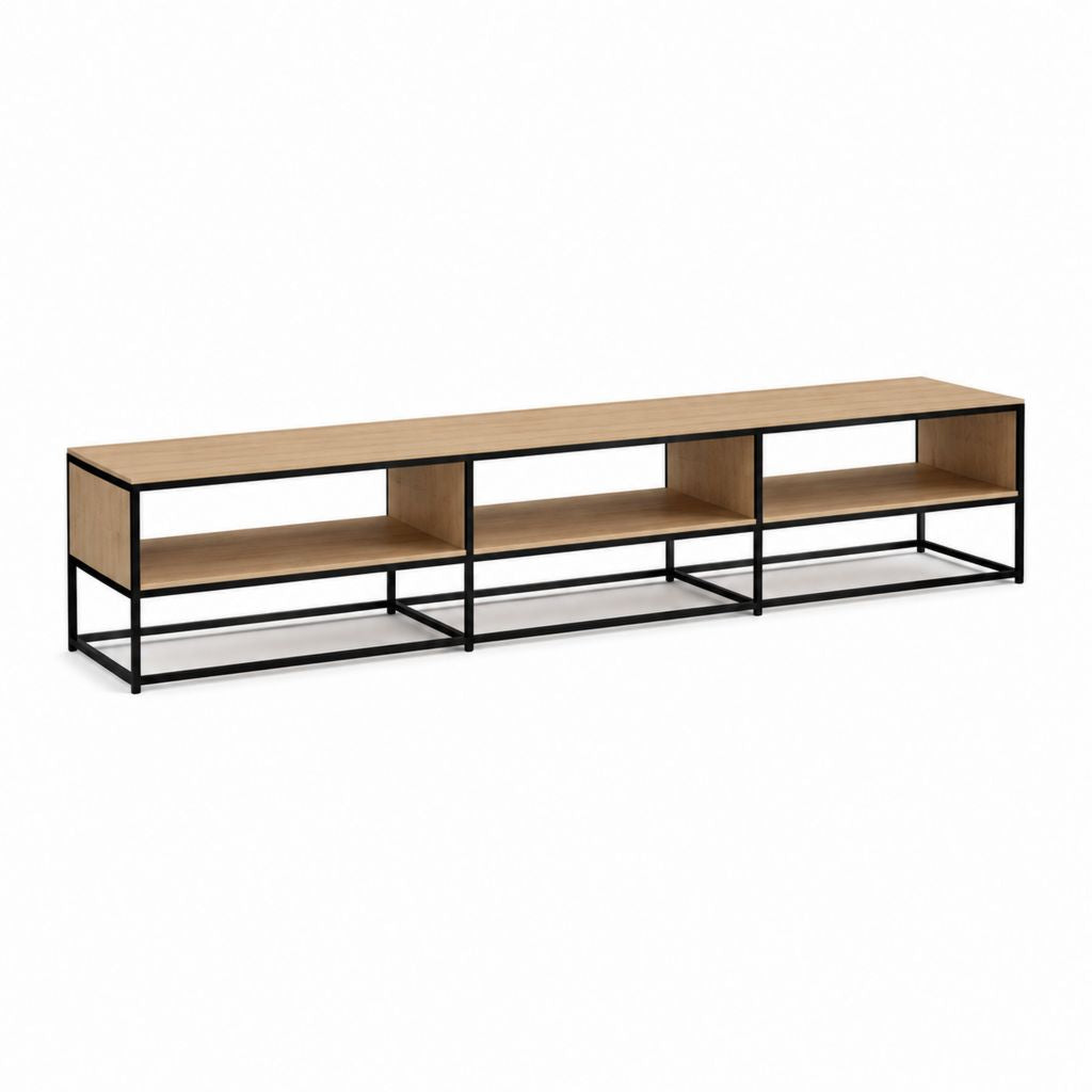 TV-Lowboard Holzwerkstoff Stahl Eichenholzdekor rechteckig 180 x 40 x 50 cm