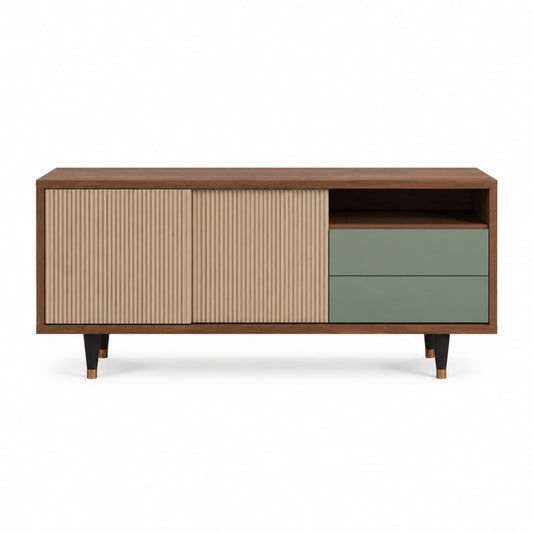 TV-Lowboard Walnussfurnier Salbeigrün MDF rechteckig 160 x 40 x 75 cm