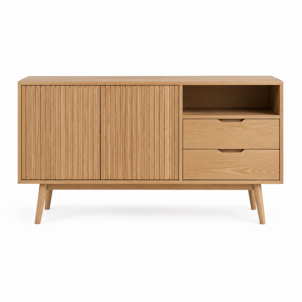 TV-Lowboard Sideboard Eichenfurnier Natur rechteckig mit 2 Türen 2 Schubladen 120 x 40 x 75 cm